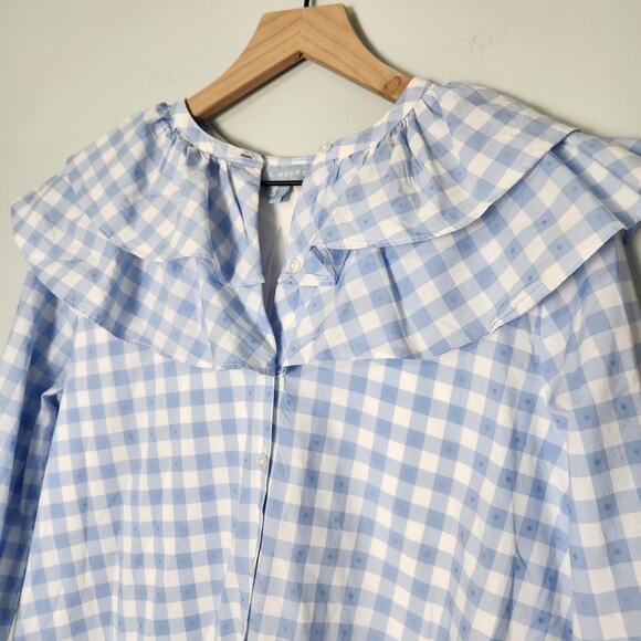 Hill House Colette Blue Jacquard Check Ruffle Long Sleeve Mini Dress, XS - Picture 5 of 14